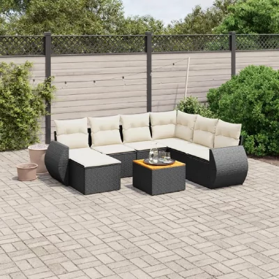 VIDAXL Salon de jardin modulable rotin noir 8 pieces x 70 x 69 7 personnes