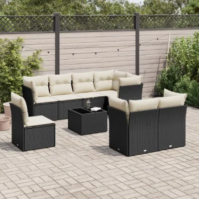 VIDAXL Salon de jardin modulable rotin noir 9 pieces x 124 x 69 8 personnes
