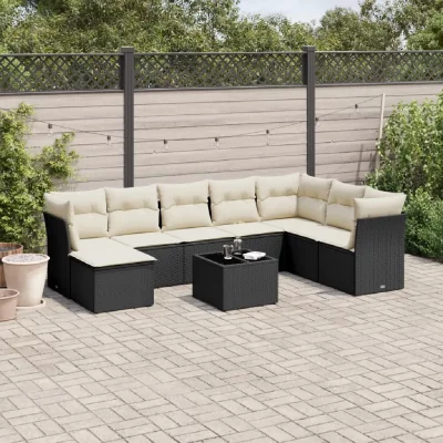VIDAXL Salon de jardin modulable rotin noir 9 pieces x 289 x 69 8 personnes