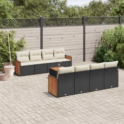 VIDAXL Salon de jardin modulable rotin noir 9 pieces x 59 x 69 8 personnes