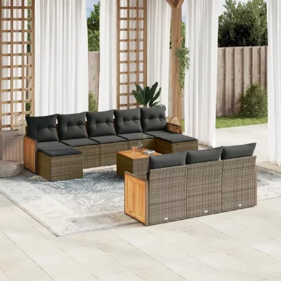 VIDAXL Salon de jardin modulable  10 personnes gris resine tressee 62 x 55 x 69 cm 11 pieces