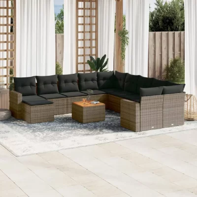 VIDAXL Salon de jardin modulable  12 pieces rotin gris 62 x 62 x 69 cm