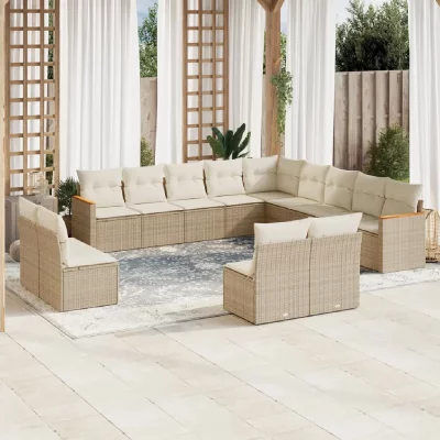 VIDAXL Salon de jardin modulable  beige rotin 13 pieces 62 x 62 x 69 cm 12 personnes 