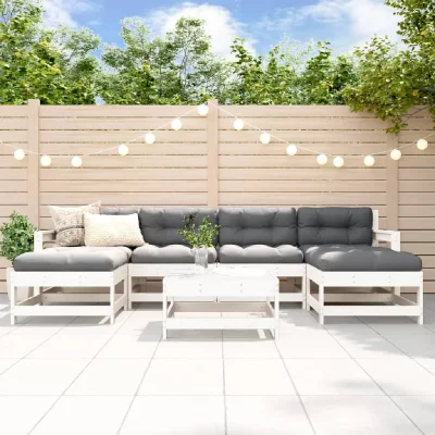  Salon de jardin modulable Vidaxl blanc 7 personnes 7 pieces 62.0 x 66 x 70.5 cm bois massif