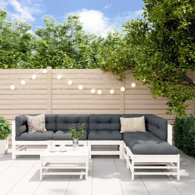 VIDAXL Salon de jardin modulable  blanc 7 pieces bois massif x 63.5 x 60 cm 6 personnes