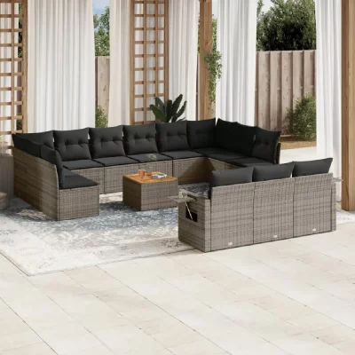 VIDAXL Salon de jardin modulable  gris 14 pieces resine tressee 62 x 62 x 69 cm
