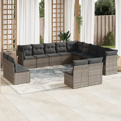 VIDAXL Salon de jardin modulable  gris resine tressee 13 pieces 55.0 x 62 x 69 cm