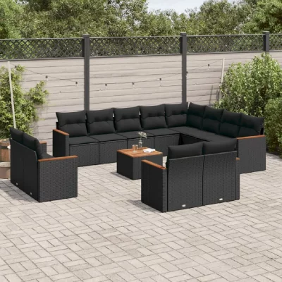 VIDAXL Salon de jardin modulable  noir 13 pieces 12 personnes 62.0 x 62 x 69 cm resine tressee