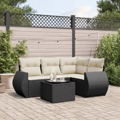 VIDAXL Salon de jardin modulable  noir resine tressee 4 personnes x 70 x 69 5 pieces 