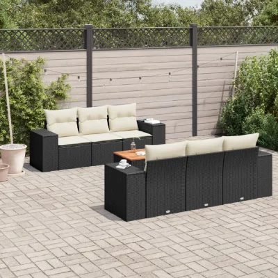 VIDAXL Salon de jardin modulable  resine tressee 7 pieces noir 62 x 55 x 69 cm 6 personnes