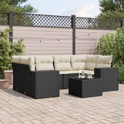VIDAXL Salon de jardin modulable  resine tressee 7 pieces noir 62 x 62 x 69 cm 6 personnes