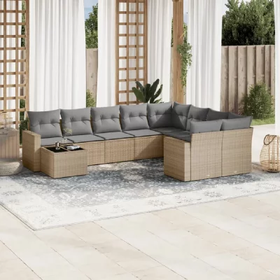VIDAXL Salon de jardin modulable  resine tressee beige 10 pieces x 65.5 x 69 