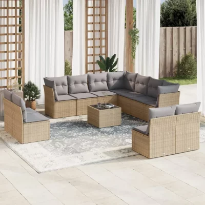 VIDAXL Salon de jardin modulable  resine tressee beige 12 pieces