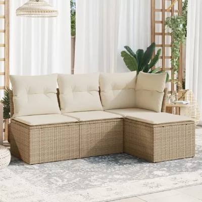 VIDAXL Salon de jardin modulable  resine tressee beige 4 pieces 117 x 55 x 69 4 personnes