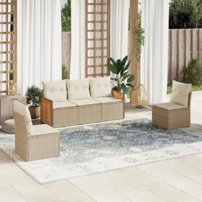 VIDAXL Salon de jardin modulable  resine tressee beige 5 pieces x 59 x 69 5 personnes 
