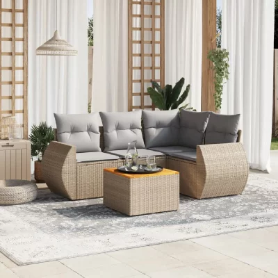 VIDAXL Salon de jardin modulable  resine tressee beige 5 pieces x 70 x 69 4 personnes 
