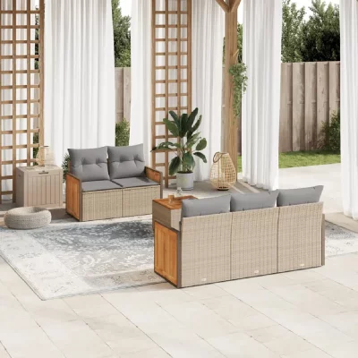 VIDAXL Salon de jardin modulable  resine tressee beige 6 pieces x 59 x 69 5 personnes 
