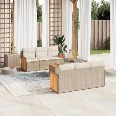 VIDAXL Salon de jardin modulable  resine tressee beige 7 pieces x 59 x 69 6 personnes 