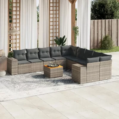 VIDAXL Salon de jardin modulable  resine tressee gris 11 pieces x 83 x 69 10 personnes