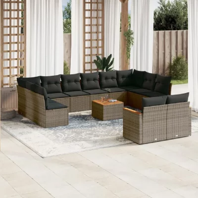VIDAXL Salon de jardin modulable  resine tressee gris 13 pieces x 61.5 x 69 12 personnes
