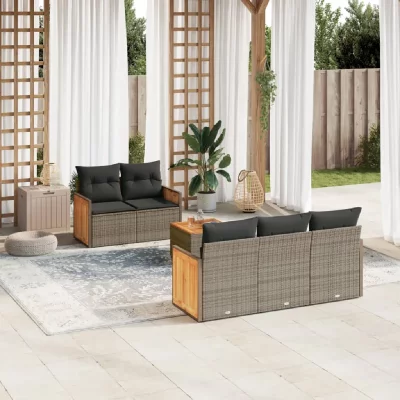 VIDAXL Salon de jardin modulable  resine tressee gris 6 pieces x 59 x 69 5 personnes