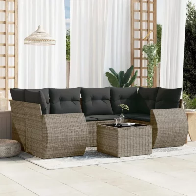 VIDAXL Salon de jardin modulable  resine tressee gris 7 pieces x 70 x 69 