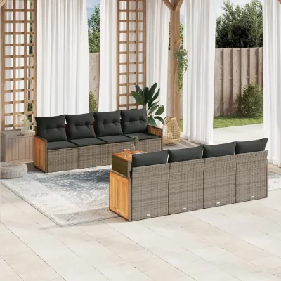 VIDAXL Salon de jardin modulable  resine tressee gris 9 pieces x 59 x 69 8 personnes