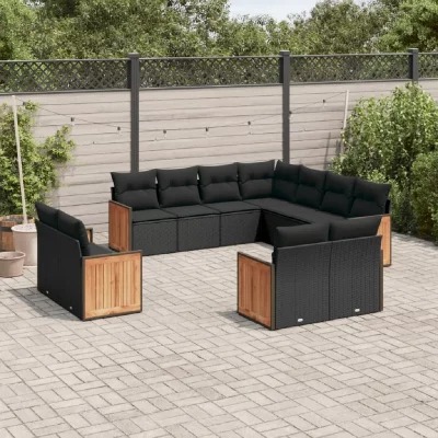 VIDAXL Salon de jardin modulable  resine tressee noir 11 pieces x 59 x 69 11 personnes