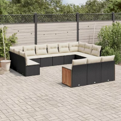 VIDAXL Salon de jardin modulable  resine tressee noir 13 pieces x 59 x 69