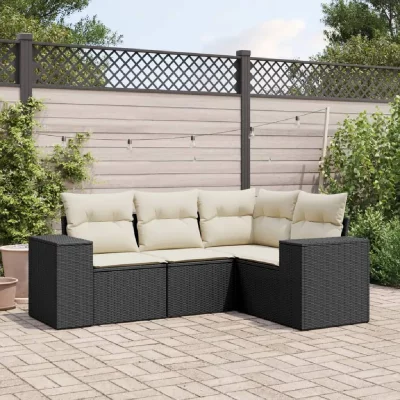 VIDAXL Salon de jardin modulable  resine tressee noir 4 pieces x 83 x 69 4 personnes