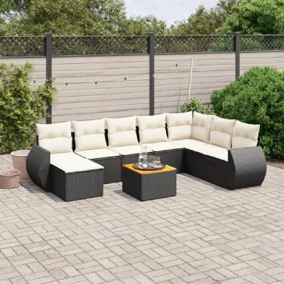VIDAXL Salon de jardin modulable  resine tressee noir 9 pieces x 70 x 69 8 personnes