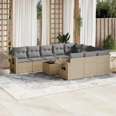 VIDAXL Salon de jardin modulable  rotin beige 11 pieces