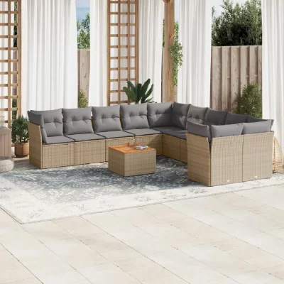 VIDAXL Salon de jardin modulable  rotin beige 11 pieces 10 personnes