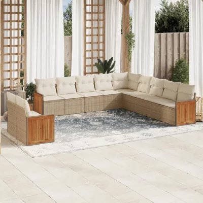 VIDAXL Salon de jardin modulable  rotin beige 11 pieces x 59 x 69 11 personnes