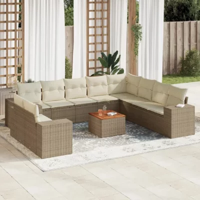 VIDAXL Salon de jardin modulable  rotin beige 11 pieces x 83 x 69 10 personnes