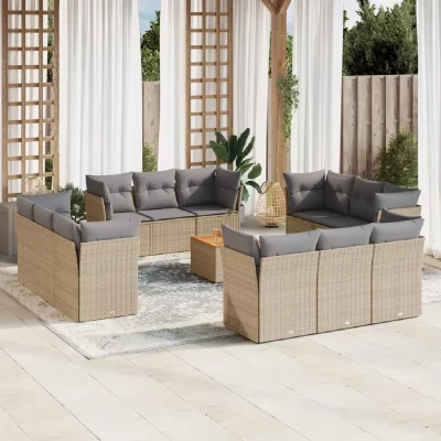 VIDAXL Salon de jardin modulable  rotin beige 13 pieces 12 personnes