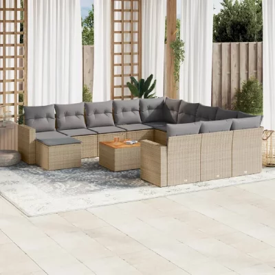VIDAXL Salon de jardin modulable  rotin beige 13 pieces x 65.5 x 69