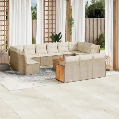 VIDAXL Salon de jardin modulable  rotin beige 14 pieces x 59 x 69