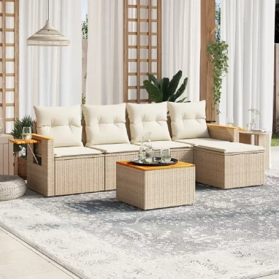 VIDAXL Salon de jardin modulable  rotin beige 6 pieces 5 personnes