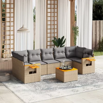 VIDAXL Salon de jardin modulable  rotin beige 8 pieces 7 personnes
