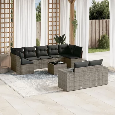 VIDAXL Salon de jardin modulable  rotin gris 10 pieces x 83 x 69 9 personnes