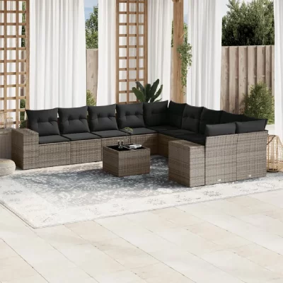 VIDAXL Salon de jardin modulable  rotin gris 11 pieces x 83 x 69 10 personnes