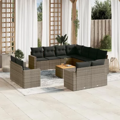 VIDAXL Salon de jardin modulable  rotin gris 12 pieces x 65.5 x 69