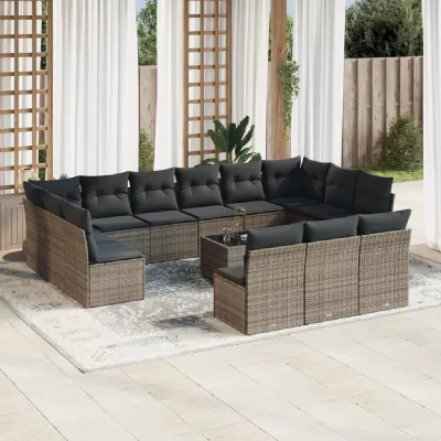 VIDAXL Salon de jardin modulable  rotin gris 14 pieces 
