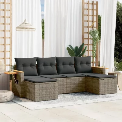 VIDAXL Salon de jardin modulable  rotin gris 6 pieces 6 personnes