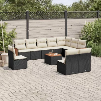 VIDAXL Salon de jardin modulable  rotin noir 11 pieces x 59 x 69 10 personnes