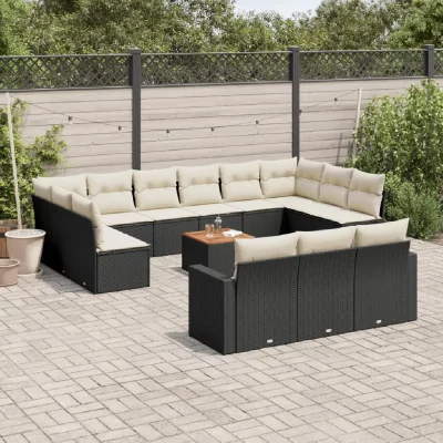 VIDAXL Salon de jardin modulable  rotin noir 14 pieces x 65.5 x 69