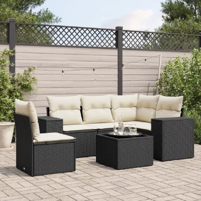 VIDAXL Salon de jardin modulable  rotin noir 6 pieces x 83 x 69 5 personnes
