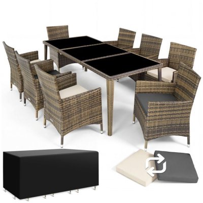 TECTAKE Salon de jardin MONACO 8 places avec 2 sets de housses + housse de protection