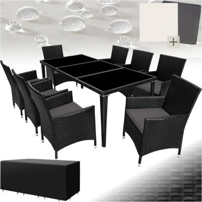 TECTAKE Salon de jardin MONACO 8 places avec 2 sets de housses + housse de protection - noir
